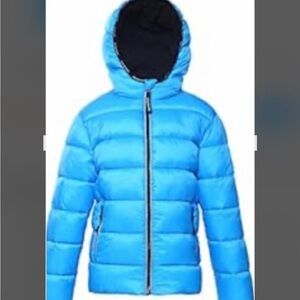 Kids Blue Puffer Jacket - fleece lined with hood.